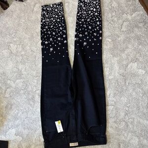 BCBG dark blue Floral Jeans NWT size 30 with beautiful white and pink embroidery